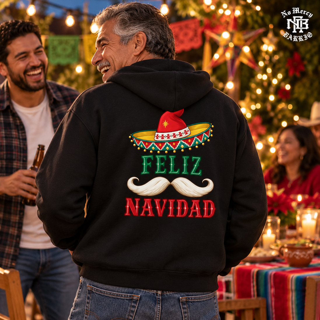 Feliz Navidad Sombrero Folk Trim Hoodie Black — Lifestyle creative