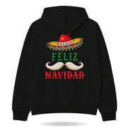 Feliz Navidad Sombrero Folk Trim Hoodie Black — product mockup