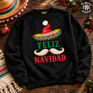 Feliz Navidad Sombrero Folk Trim Sweater Black — Flatlay creative