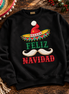 Feliz Navidad Sombrero Folk Trim Sweater Black — Flatlay creative