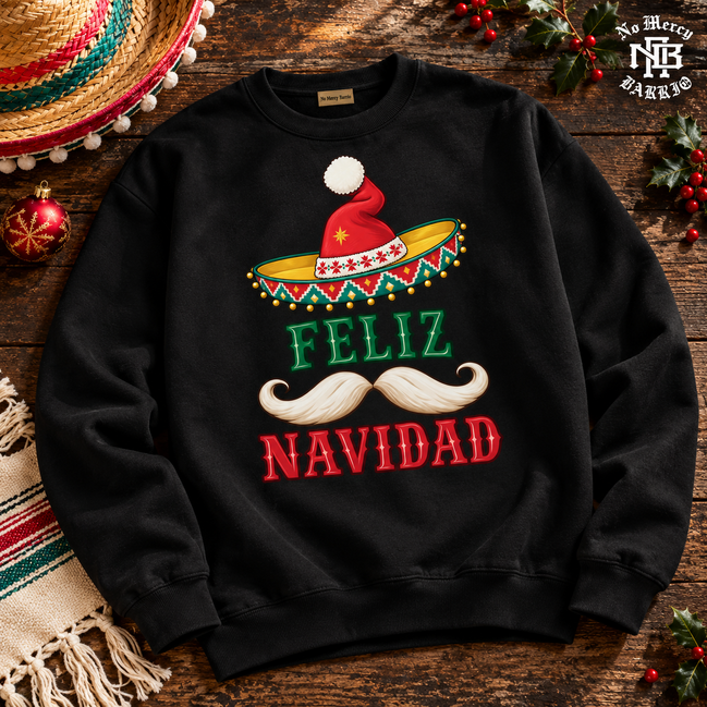 Feliz Navidad Sombrero Folk Trim Sweater Black — Flatlay creative