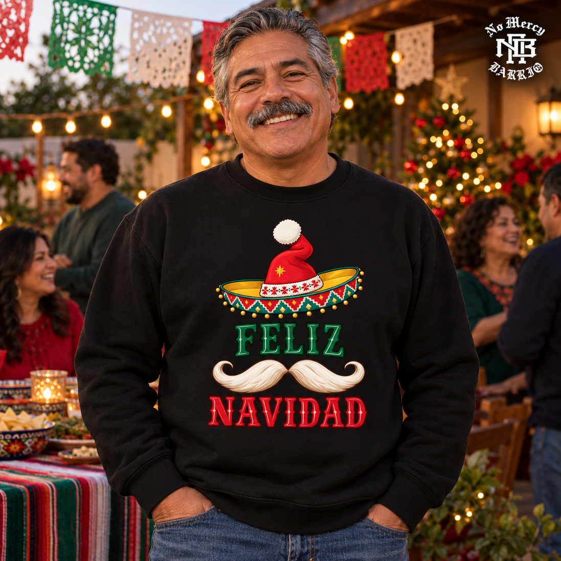 Feliz Navidad Sombrero Folk Trim Sweater Black — Lifestyle creative