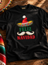 Feliz Navidad Sombrero Folk Trim T Shirt Black — Flatlay creative