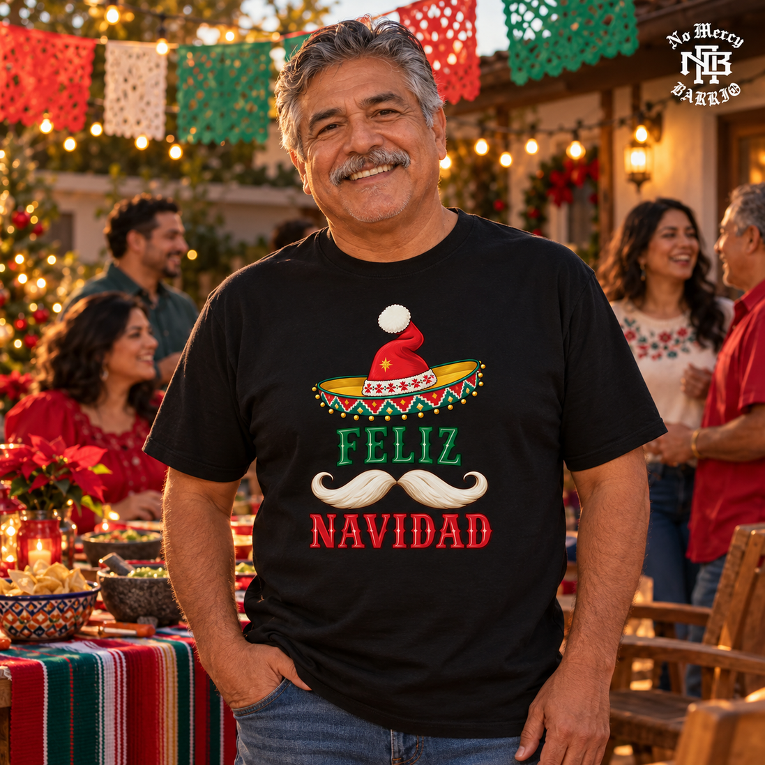Feliz Navidad Sombrero Folk Trim T Shirt Black — Lifestyle creative