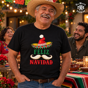 Feliz Navidad Sombrero Folk Trim T Shirt Black — Lifestyle creative