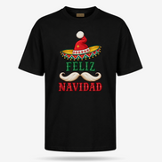 Feliz Navidad Sombrero Folk Trim T Shirt Black — product mockup