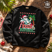 Feliz Navidad Tropical Palms Edition Sweater Black — Flatlay creative