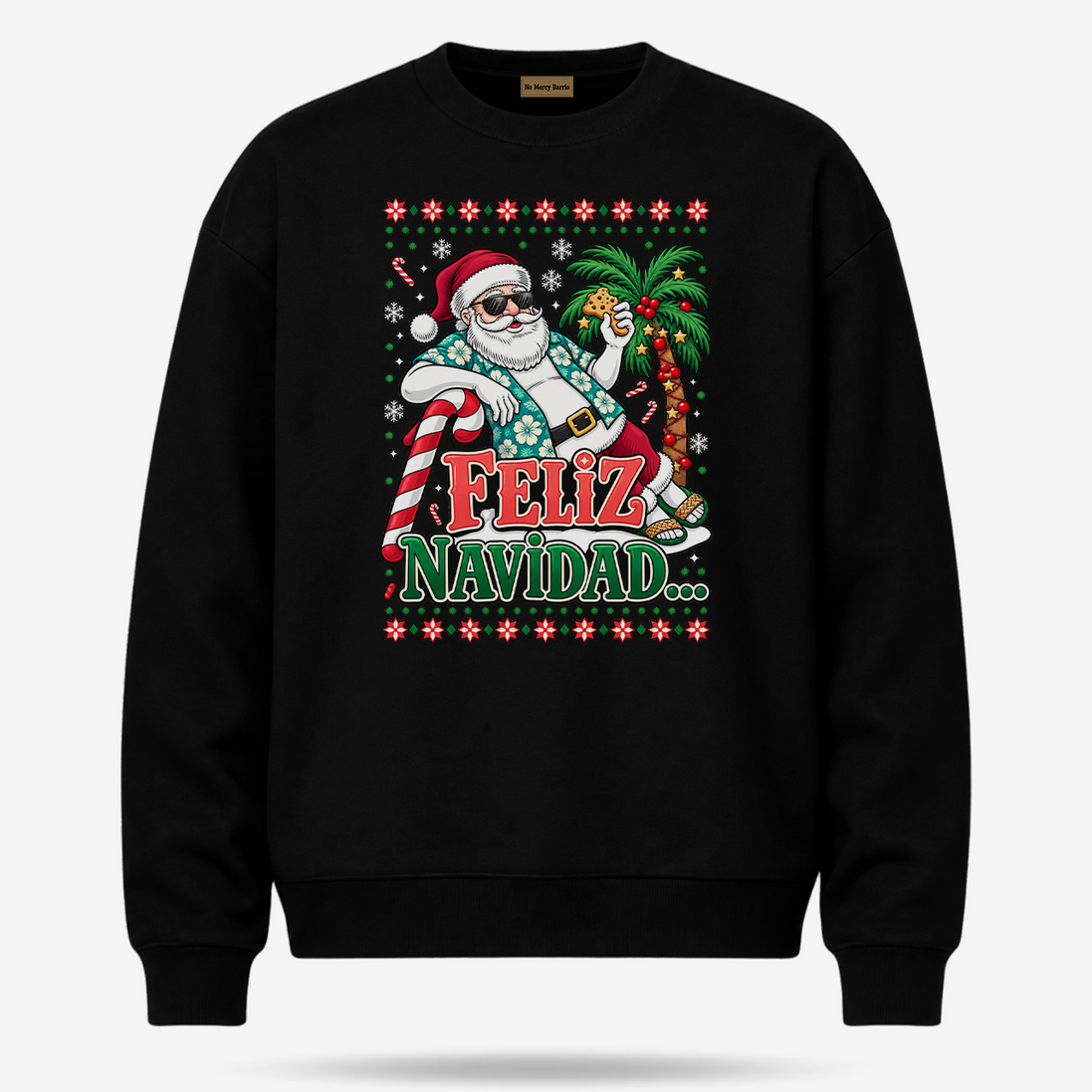 Feliz Navidad Tropical Palms Edition Sweater Black — product mockup