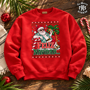 Feliz Navidad Tropical Palms Edition Sweater Red — Flatlay creative