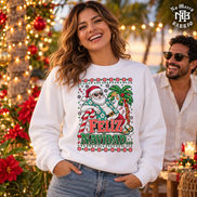 Feliz Navidad Tropical Palms Edition Sweater White — Lifestyle creative