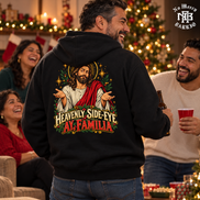 Heavenly Side Eye Navidad Hoodie Black — Lifestyle creative