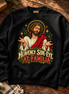 Heavenly Side Eye Navidad Sweater Black — Flatlay creative