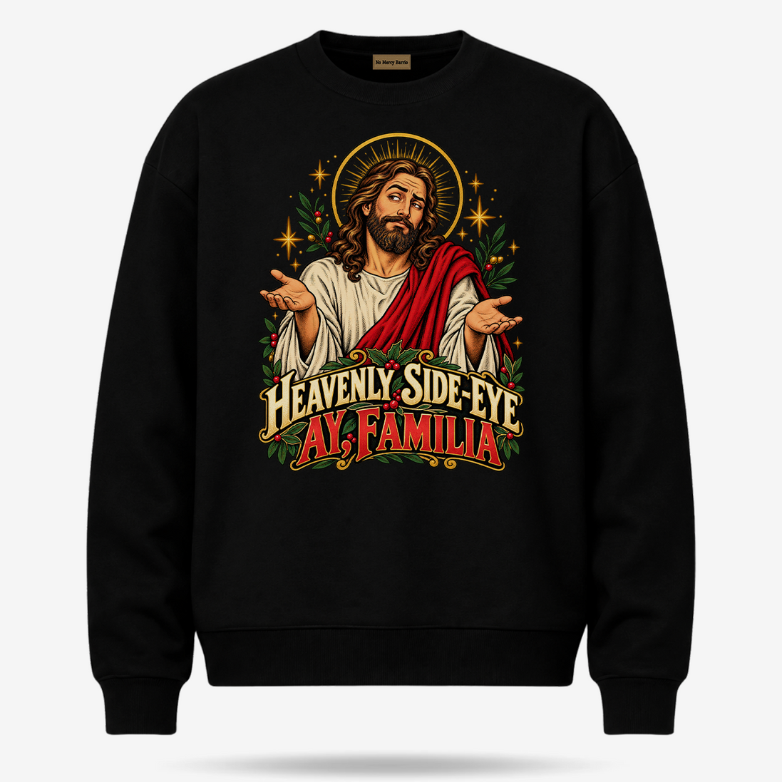Heavenly Side Eye Navidad Sweater Black — product mockup
