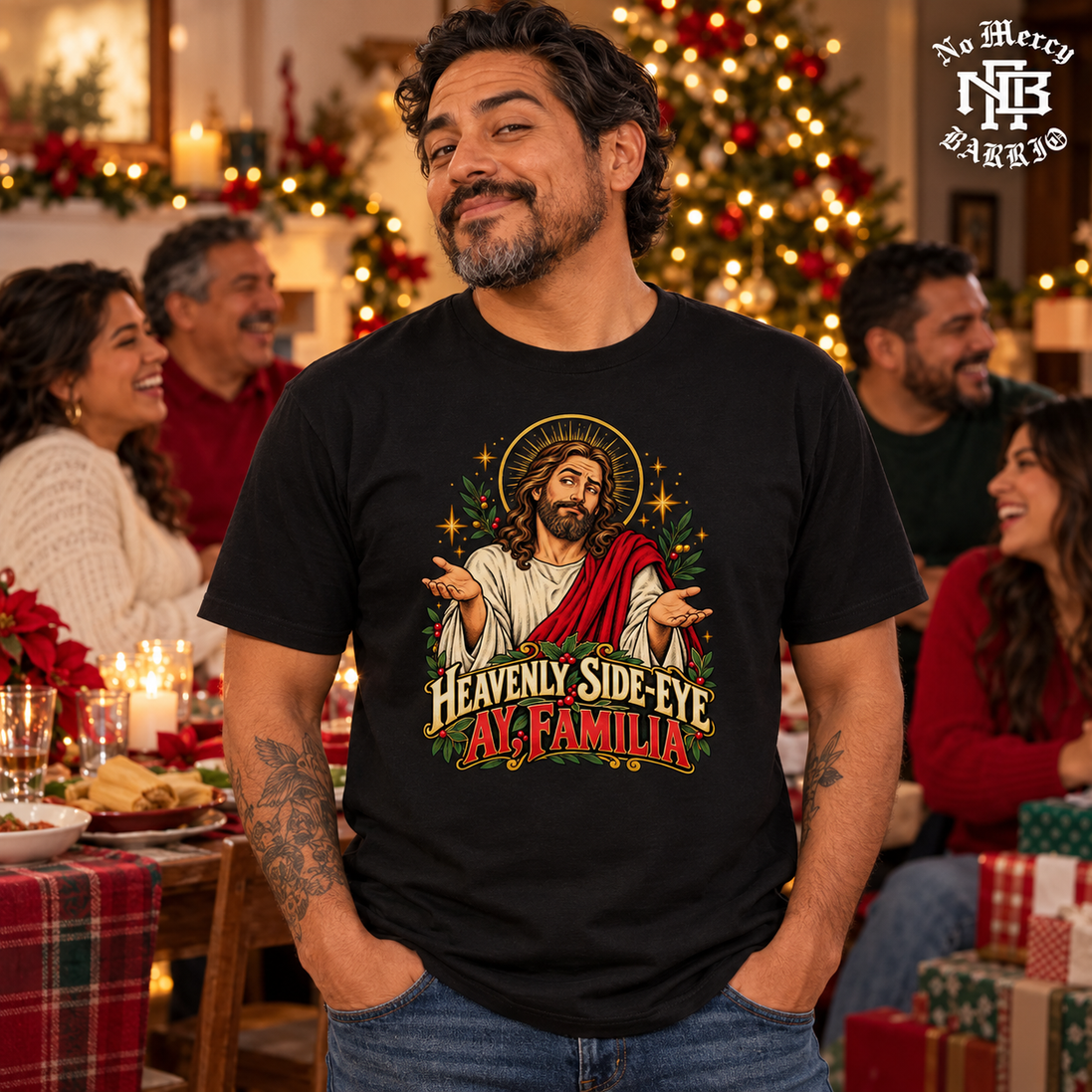 Heavenly Side Eye Navidad T Shirt Black — Lifestyle creative