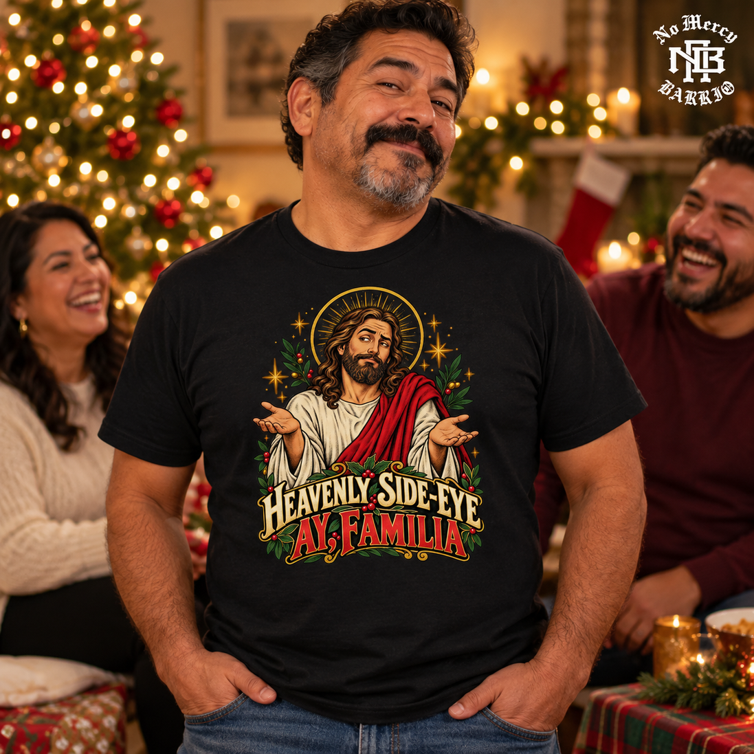 Heavenly Side Eye Navidad T Shirt Black — Lifestyle creative