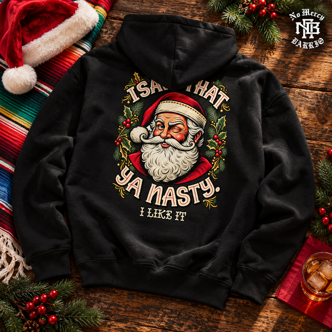 I Saw That Ya Nasty Holly Portrait Hoodie Black — Flatlay creative