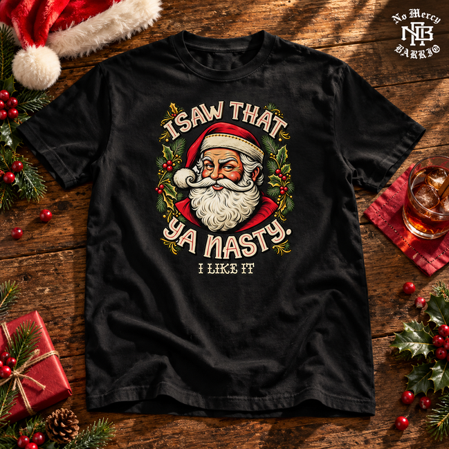 I Saw That Ya Nasty Holly Portrait T Shirt Black — Flatlay creative
