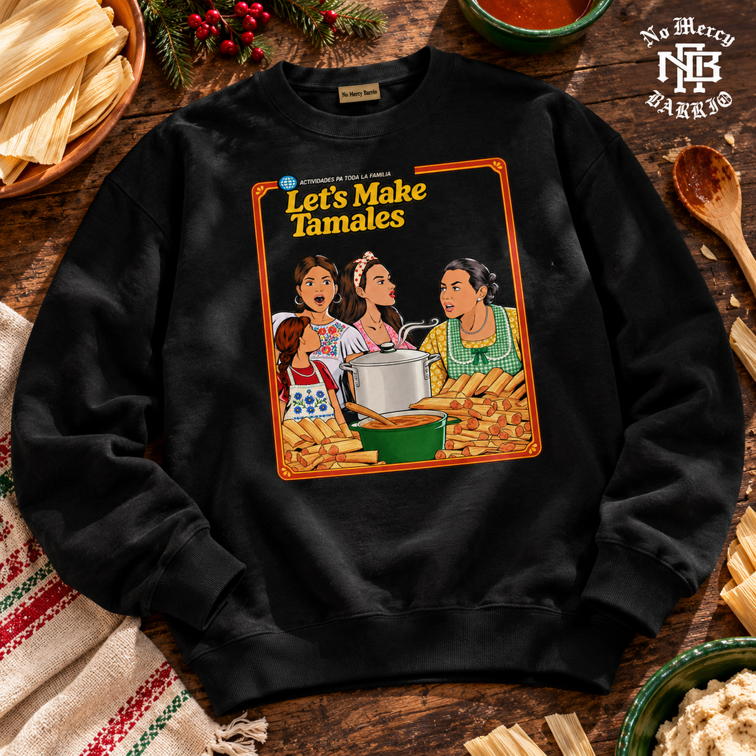 Lets Make Tamales Cocina Edition Sweater Black — Flatlay creative