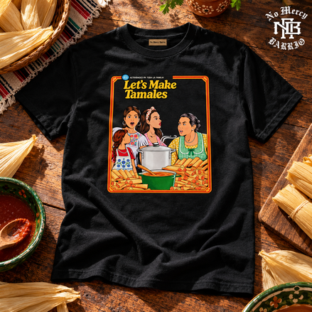 Lets Make Tamales Cocina Edition T Shirt Black — Flatlay creative