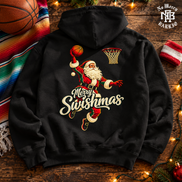 Merry Swishmas Varsity Vintage Hoodie Black — Flatlay creative
