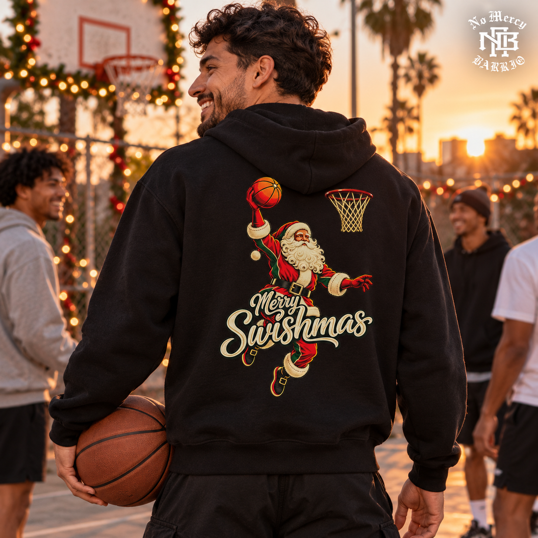 Merry Swishmas Varsity Vintage Hoodie Black — Lifestyle creative