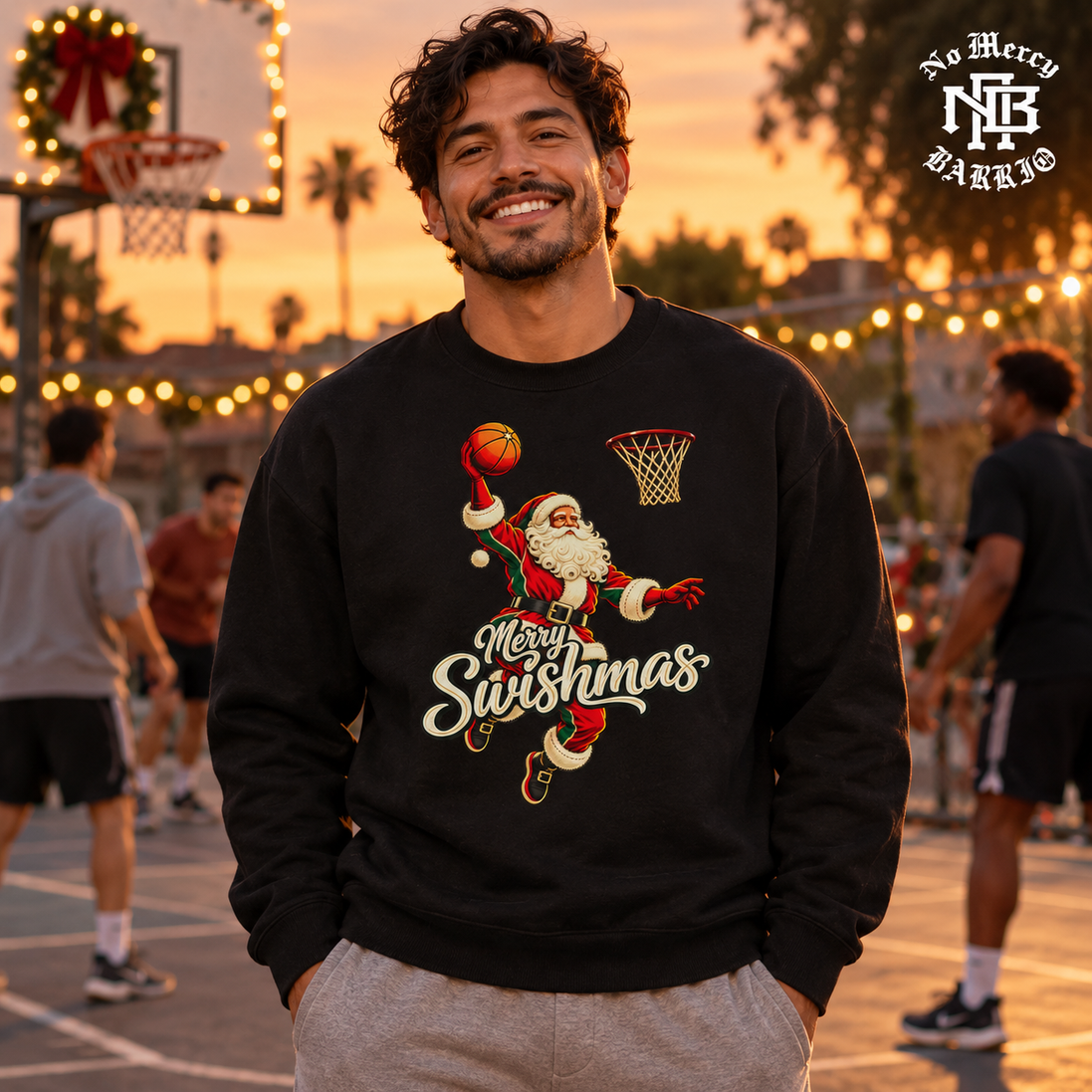 Merry Swishmas Varsity Vintage Sweater Black — Lifestyle creative