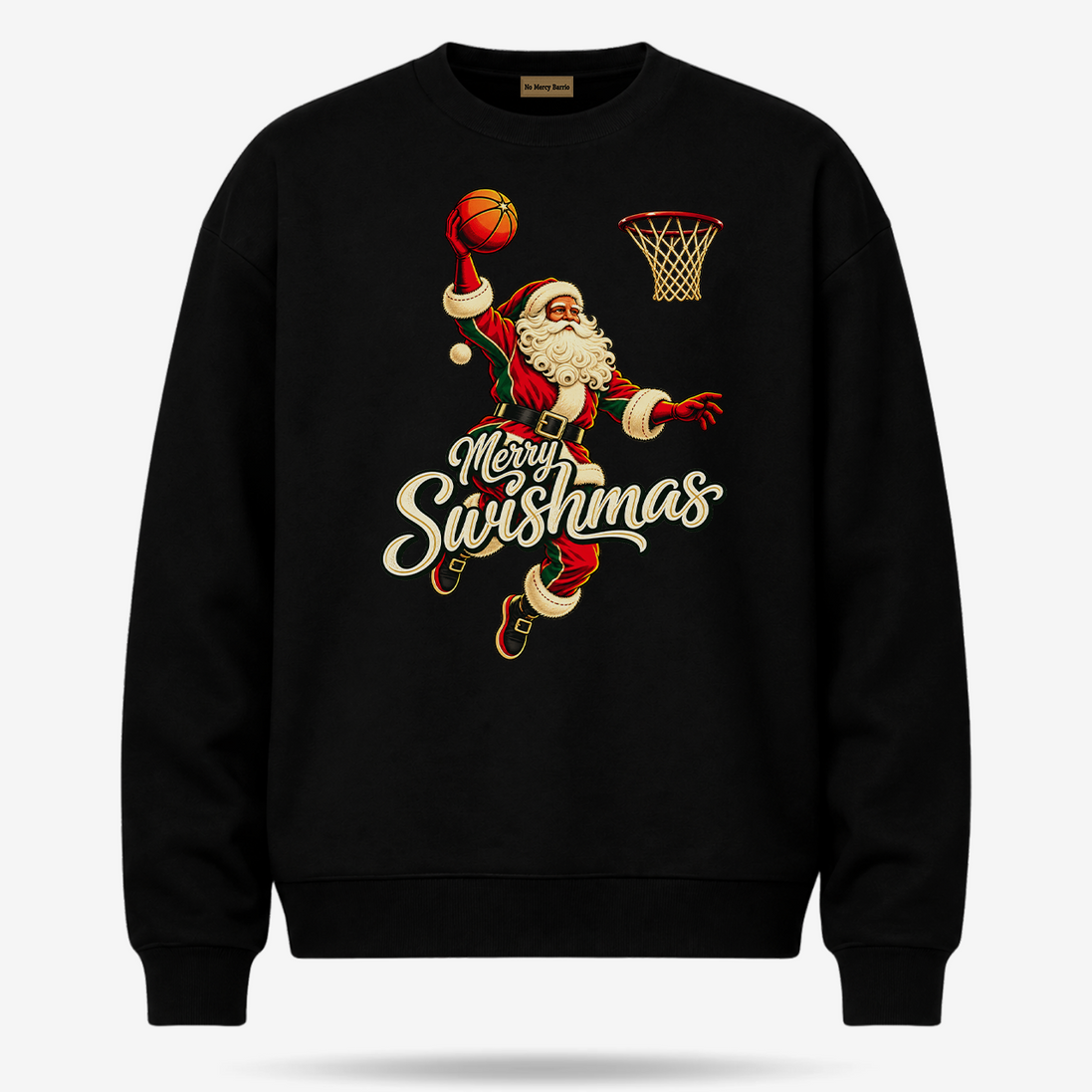 Merry Swishmas Varsity Vintage Sweater Black — product mockup