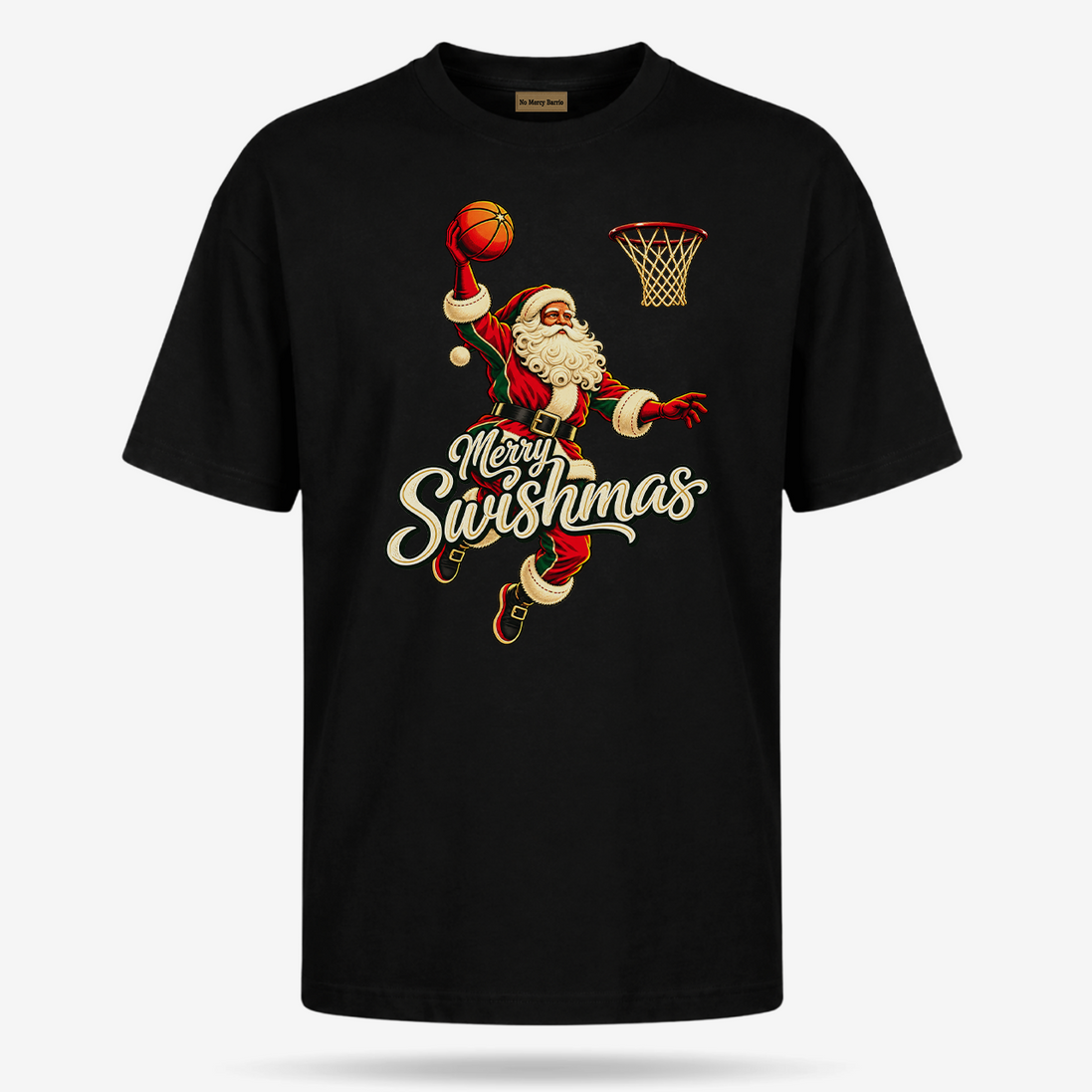 Merry Swishmas Varsity Vintage T Shirt Black — product mockup