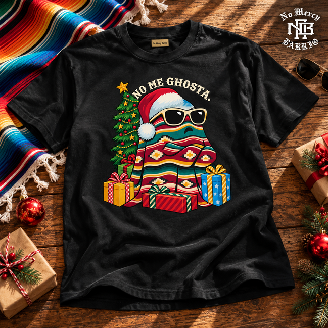 No Me Ghosta Serape Mood T Shirt Black — Flatlay creative