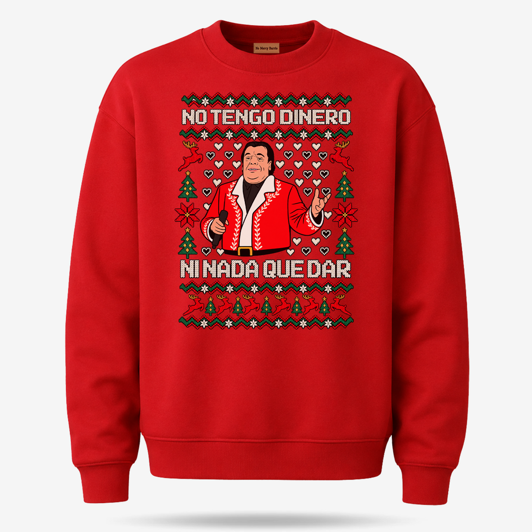 No Tengo Dinero Festive Bordado Sweater Red — product mockup