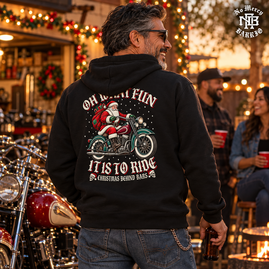 Oh What Fun Santa Heritage Ride Hoodie Black — Lifestyle creative