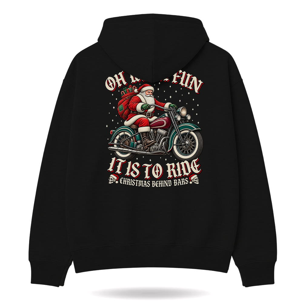 Oh What Fun Santa Heritage Ride Hoodie Black — product mockup