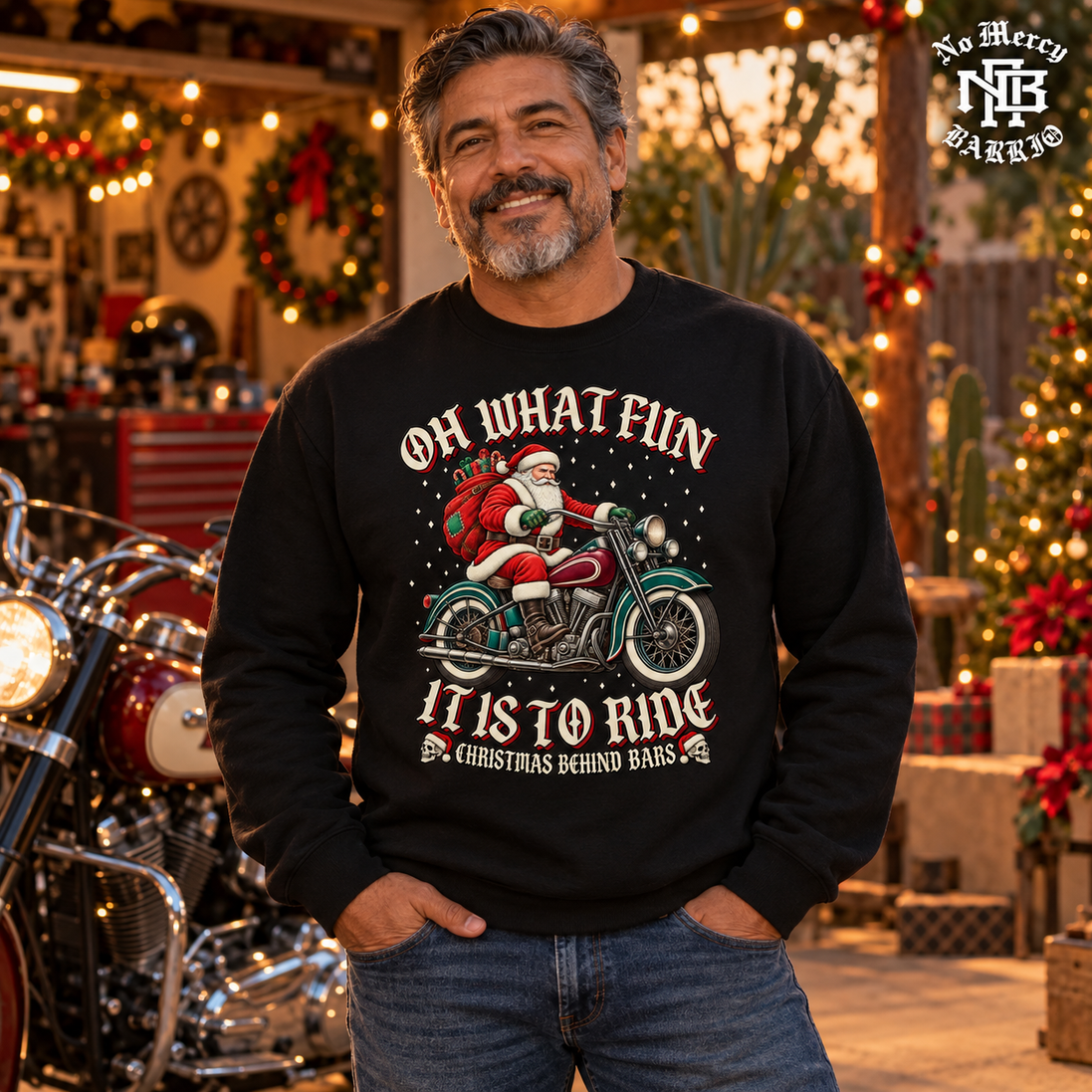 Oh What Fun Santa Heritage Ride Sweater Black — Lifestyle creative
