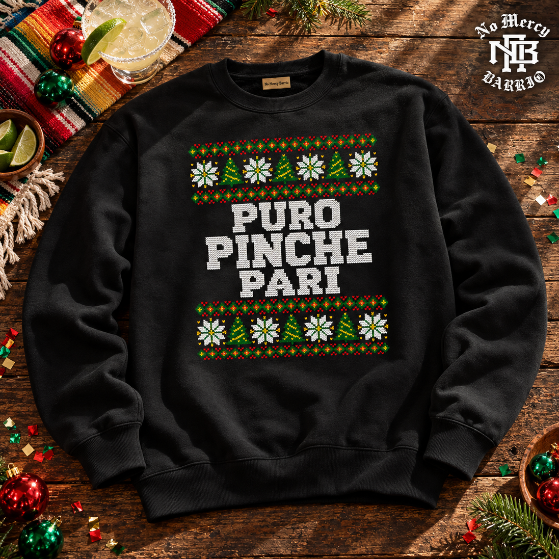 Puro Pinche Pari Fiesta Fair Isle Sweater Black — Flatlay creative