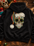 Santa Calavera Flor de Serape Hoodie Black — Flatlay creative