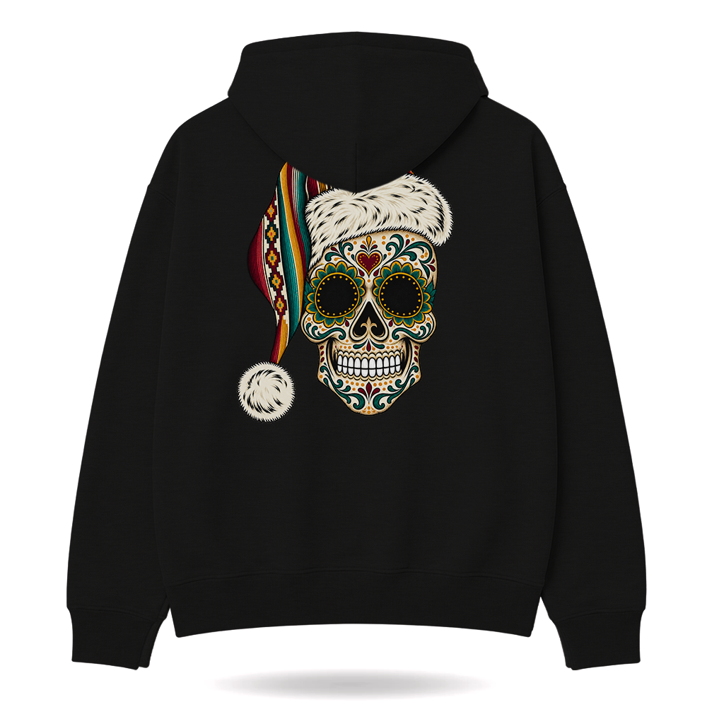 Santa Calavera Flor de Serape Hoodie Black — product mockup