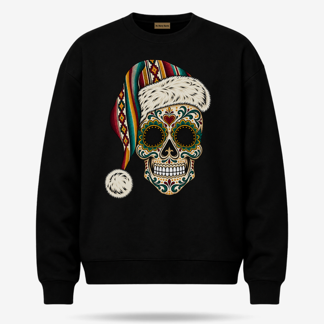 Santa Calavera Flor de Serape Sweater Black — product mockup