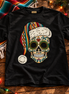 Santa Calavera Flor de Serape T Shirt Black — Flatlay creative