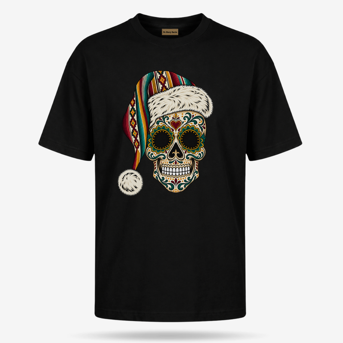 Santa Calavera Flor de Serape T Shirt Black — product mockup