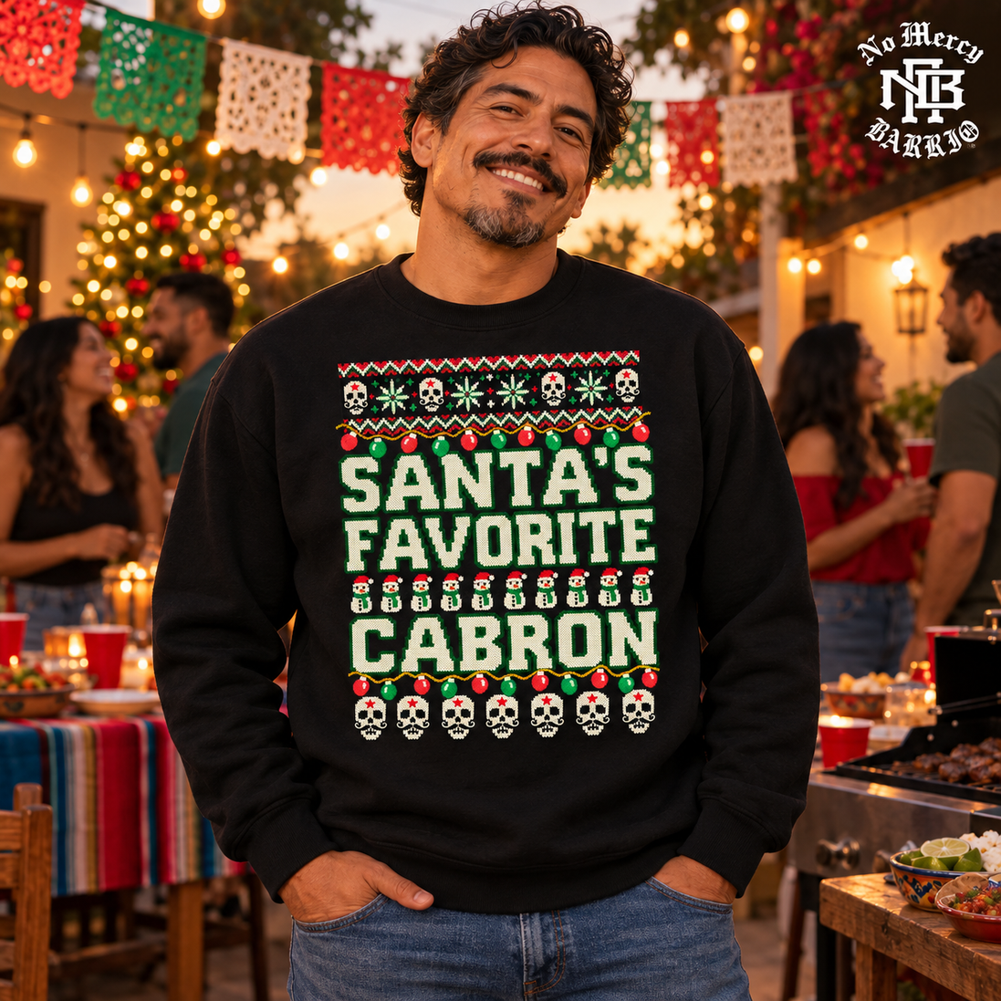 Santas Favorite Cabron Fiesta Knit Sweater Black — Lifestyle creative