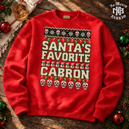 Santas Favorite Cabron Fiesta Knit Sweater Red — Flatlay creative