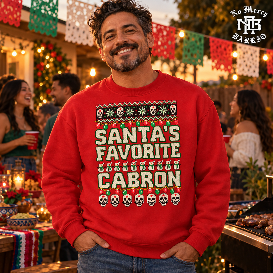 Santas Favorite Cabron Fiesta Knit Sweater Red — Lifestyle creative