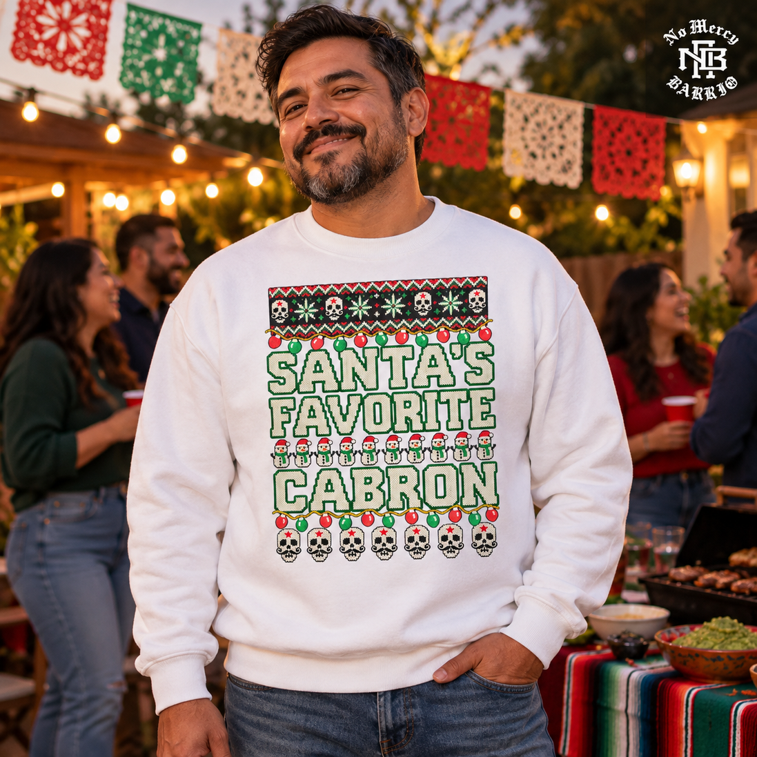 Santas Favorite Cabron Fiesta Knit Sweater White — Lifestyle creative