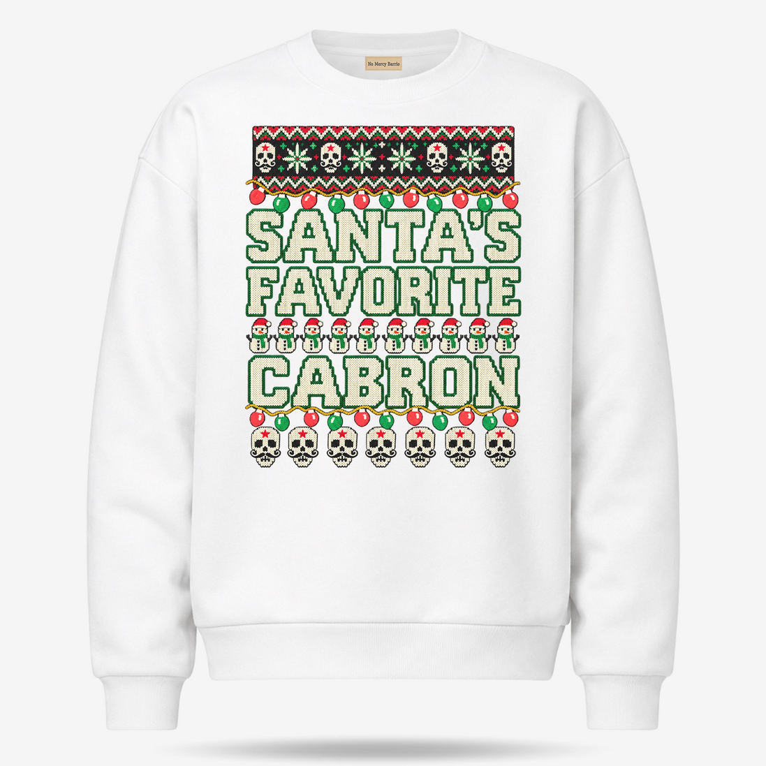 Santas Favorite Cabron Fiesta Knit Sweater White — product mockup