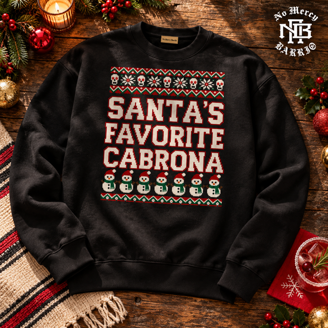 Santas Favorite Cabrona Fiesta Knit Sweater Black — Flatlay creative