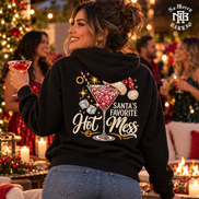 Santas Favorite Hot Mess Ruby Sparkle Hoodie Black — Lifestyle creative