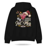 Santas Favorite Hot Mess Ruby Sparkle Hoodie Black — product mockup