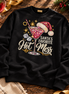 Santas Favorite Hot Mess Ruby Sparkle Sweater Black — Flatlay creative