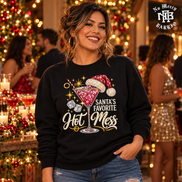 Santas Favorite Hot Mess Ruby Sparkle Sweater Black — Lifestyle creative