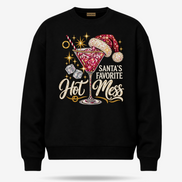 Santas Favorite Hot Mess Ruby Sparkle Sweater Black — product mockup